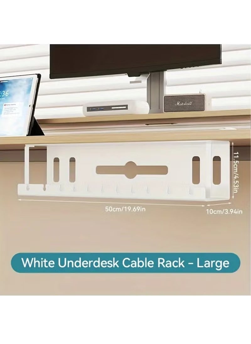 Arabest Deluxe Metal Under Desk Cable Management Tray - Organize Cables, Wires, and Sockets with Ease - No-Drill Installation, for Home Office, Standing Desk, and Workspace Clutter Control (White)  - Image 1