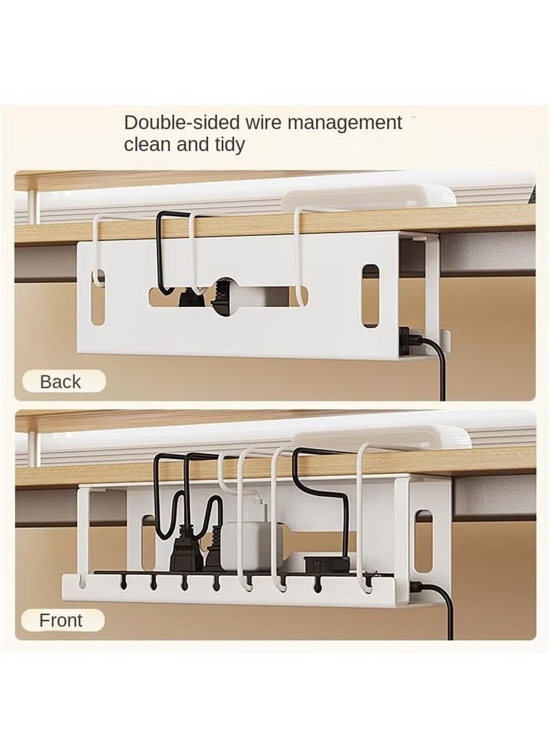 Arabest - Deluxe Metal Under Desk Cable Management Tray - Organize Cables, Wires, and Sockets with Ease - No-Drill Installation, for Home Office, Standing Desk, and Workspace Clutter Control (White) - Image 1