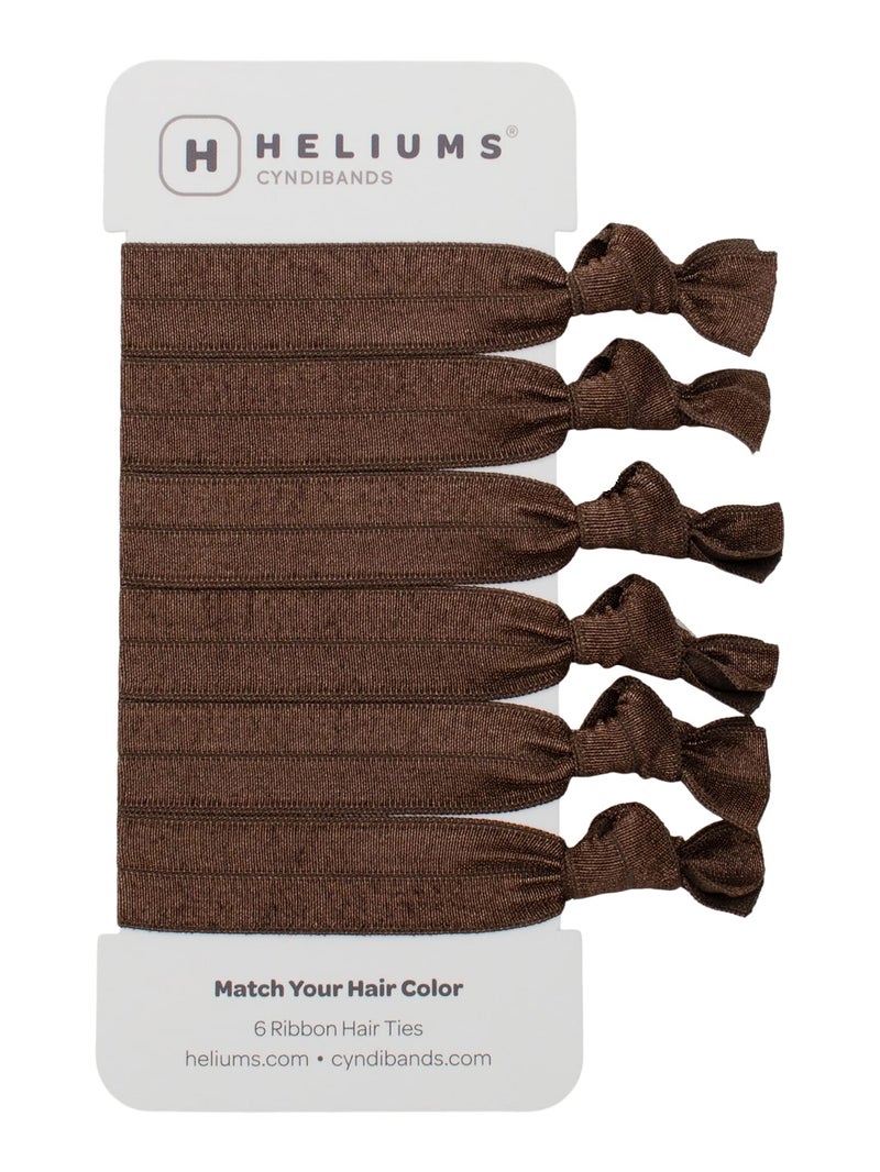 Cyndibands Elastic Hair Ties  Dark Brown  Gentle Hold Ribbon Ponytail Holders 6 Count