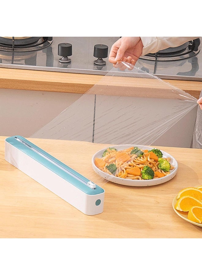 ديوتي موزع أغشية التغليف والرقائق المعدنية على شكل كوب شفط مع قاطع منزلق ثنائي الاتجاه، حامل غلاف قابل لإعادة التعبئة لطاولة المطبخ أو الحائط - Image 2