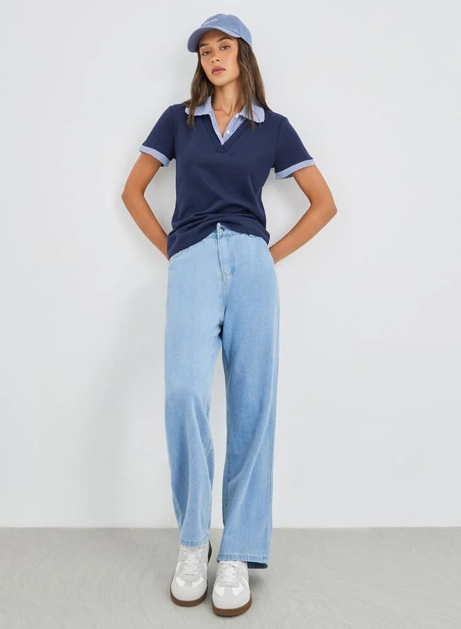 ستايلي Styli Light Blue Wide Leg Jeans with Pockets
