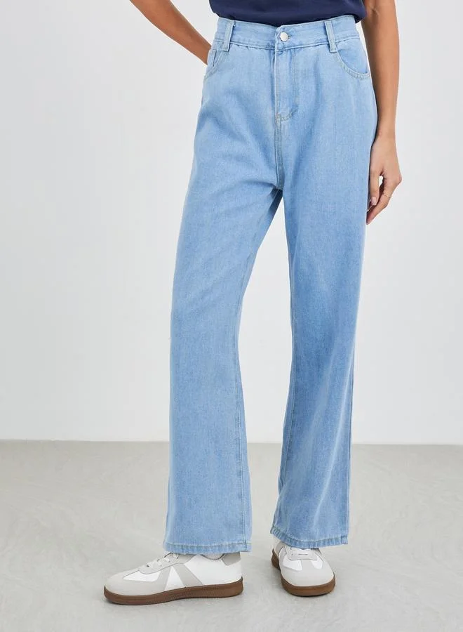 ستايلي Styli Light Blue Wide Leg Jeans with Pockets
