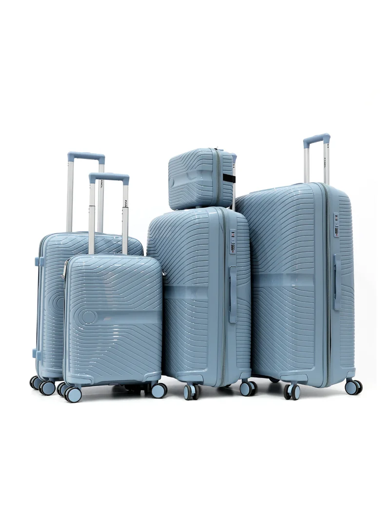 فانكل FANCL 5-Piece Hard-Side Polypropylene Luggage Set – Lightweight, Durable, Spinner Trolley with TSA Lock,Blue (BC-12"S-20",M-24",L-28",XL-32")