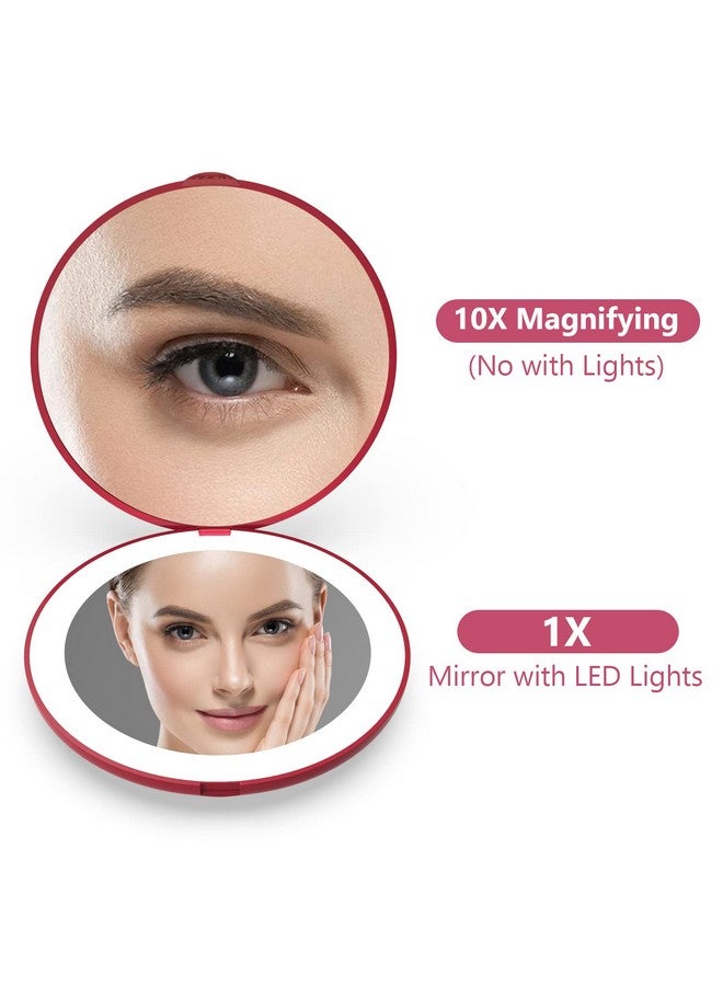 ووبسيون مرآة سفر مع مرآة مكبرة خفيفة 1X/10X، مرآة مكياج صغيرة محمولة باليد ذات وجهين، مرآة مكياج صغيرة بحجم 3.5 بوصة للمحفظة، مرآة بحجم السفر لحقيبة اليد، أحمر خمري - Image 2