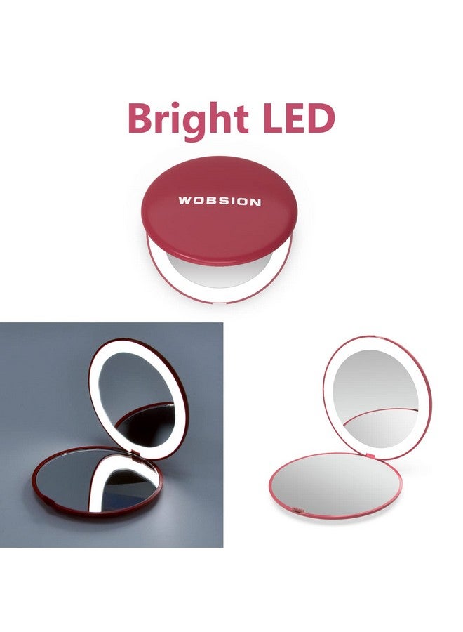 ووبسيون مرآة سفر مع مرآة مكبرة خفيفة 1X/10X، مرآة مكياج صغيرة محمولة باليد ذات وجهين، مرآة مكياج صغيرة بحجم 3.5 بوصة للمحفظة، مرآة بحجم السفر لحقيبة اليد، أحمر خمري - Image 3