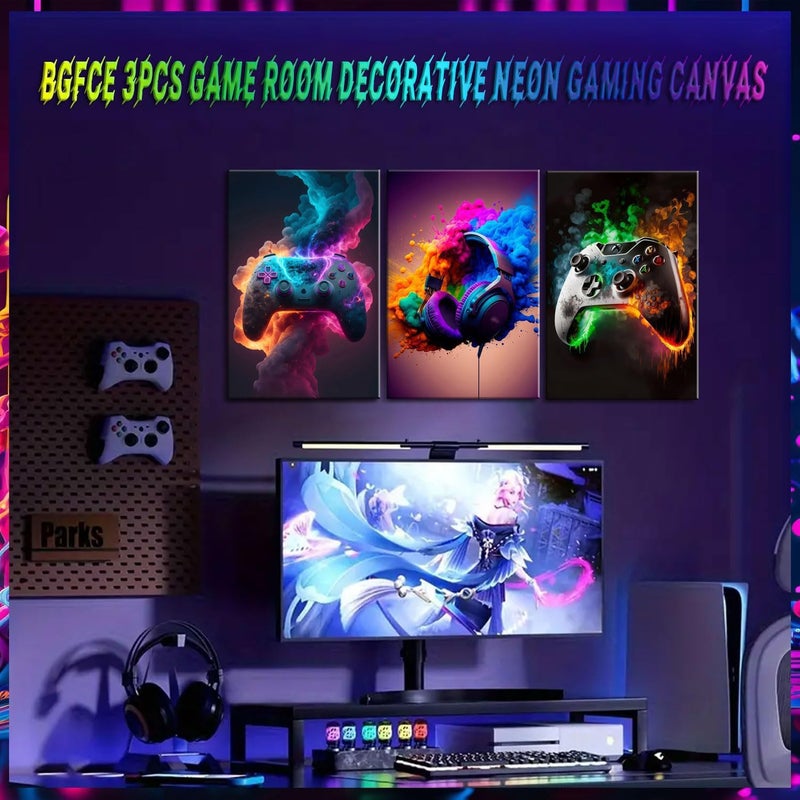 BGFCE ألعاب غرفة الديكور جدار الفن فيديو ألعاب الموضوع ديكور غرفة الألعاب جدار ألعاب ألعاب الملصقات لأولاد المراهقين مؤطرة 12x16in مجموعة من 3 - Image 3