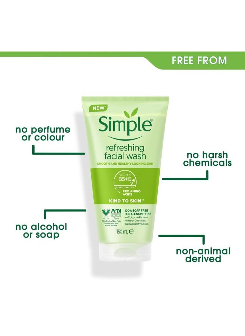 simple - Simple Kind to Skin Refreshing Facial Wash Gel - 150ml，Soap-Free & Gentle for All Skin Types - Image 1