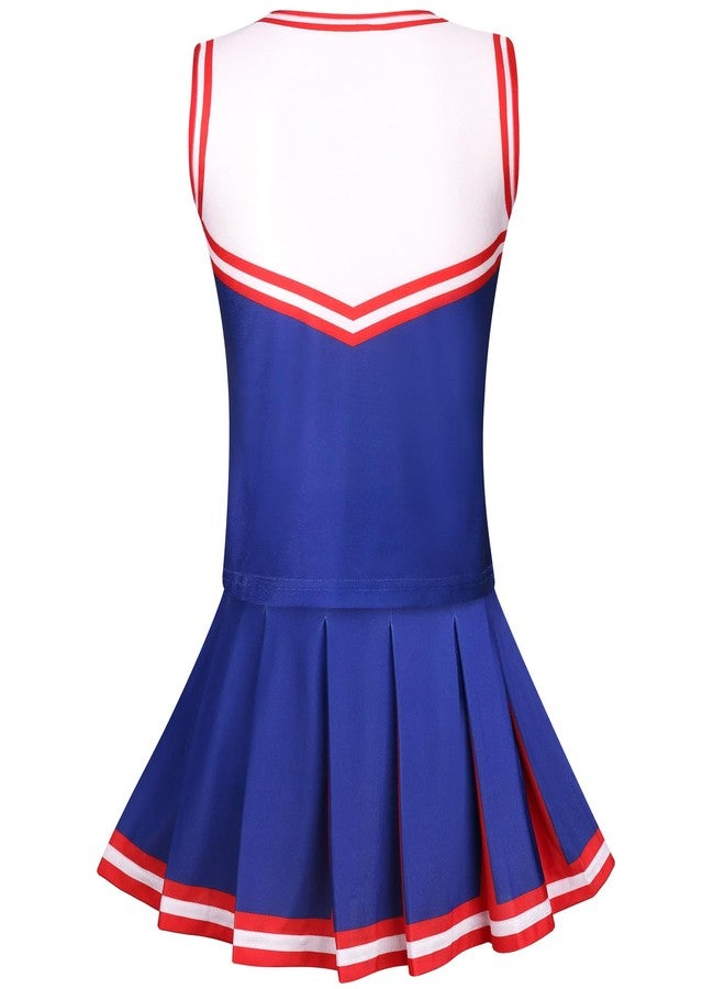 GRAJTCIN Girls Cheerleader Costume Kids Cheer Uniform Cheerleading Outfit Halloween Fancy Dress for 10-12 Years (150, Blue) - Image 2
