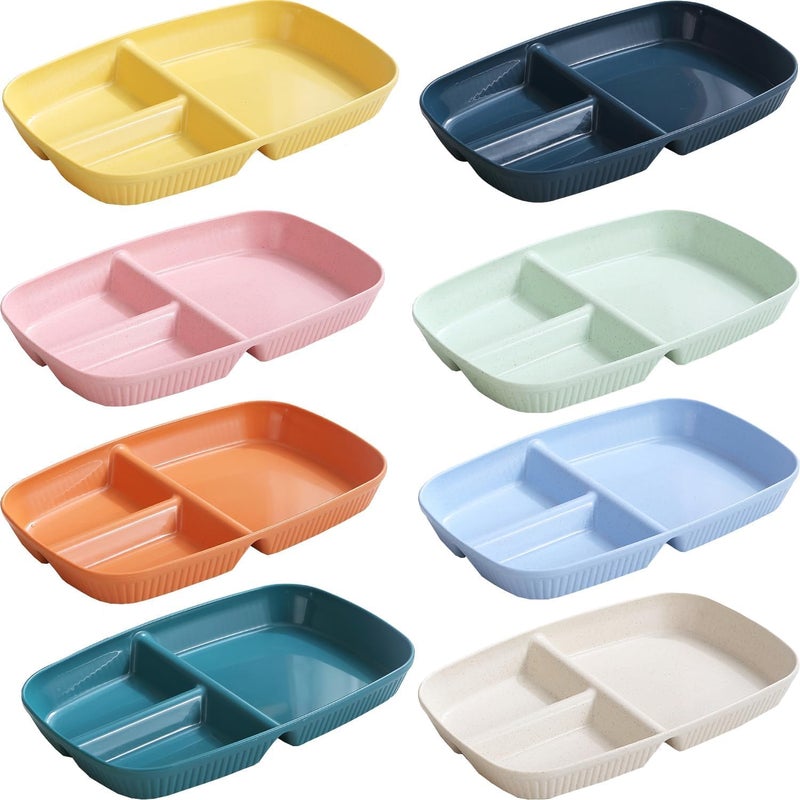 yomith Divided Dinner Plates with 3 Compartment Wheat Straw Unbreakable Portion Control Rectangular Meal Plate Microwave Safe for Daily Use Party Supplies Multicolor 105 inch Pack of 8 - Image 1
