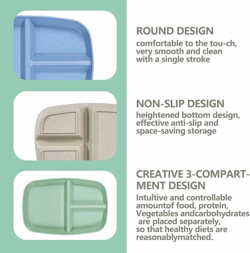 yomith Divided Dinner Plates with 3 Compartment Wheat Straw Unbreakable Portion Control Rectangular Meal Plate Microwave Safe for Daily Use Party Supplies Multicolor 105 inch Pack of 8 - Image 5
