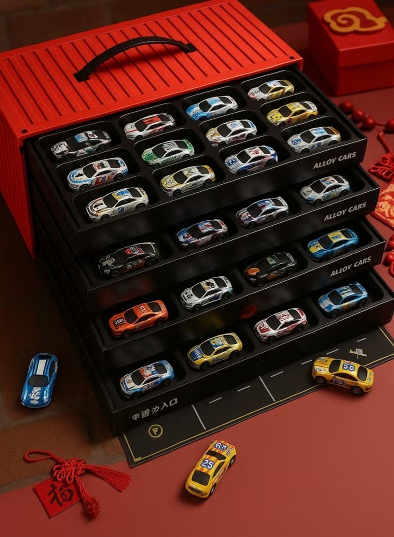 باكا رابيت مجموعة ألعاب سيارات مصبوبة للأطفال - 48 سيارة معدنية صغيرة فريدة مع حقيبة تخزين في المرآب - لعبة تعليمية وممتعة للأولاد والبنات من سن 3 سنوات فما فوق - Image 1