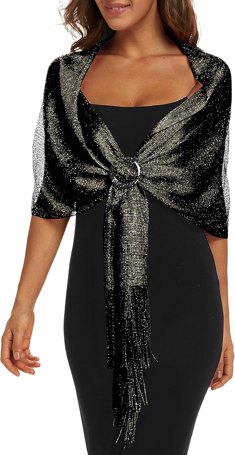 Rheane Shawls and Wraps for Evening Dress, Sparkle Shawls for Women with Buckle - Elegant Wedding Party Formal Shoulder Wrap - Image 1