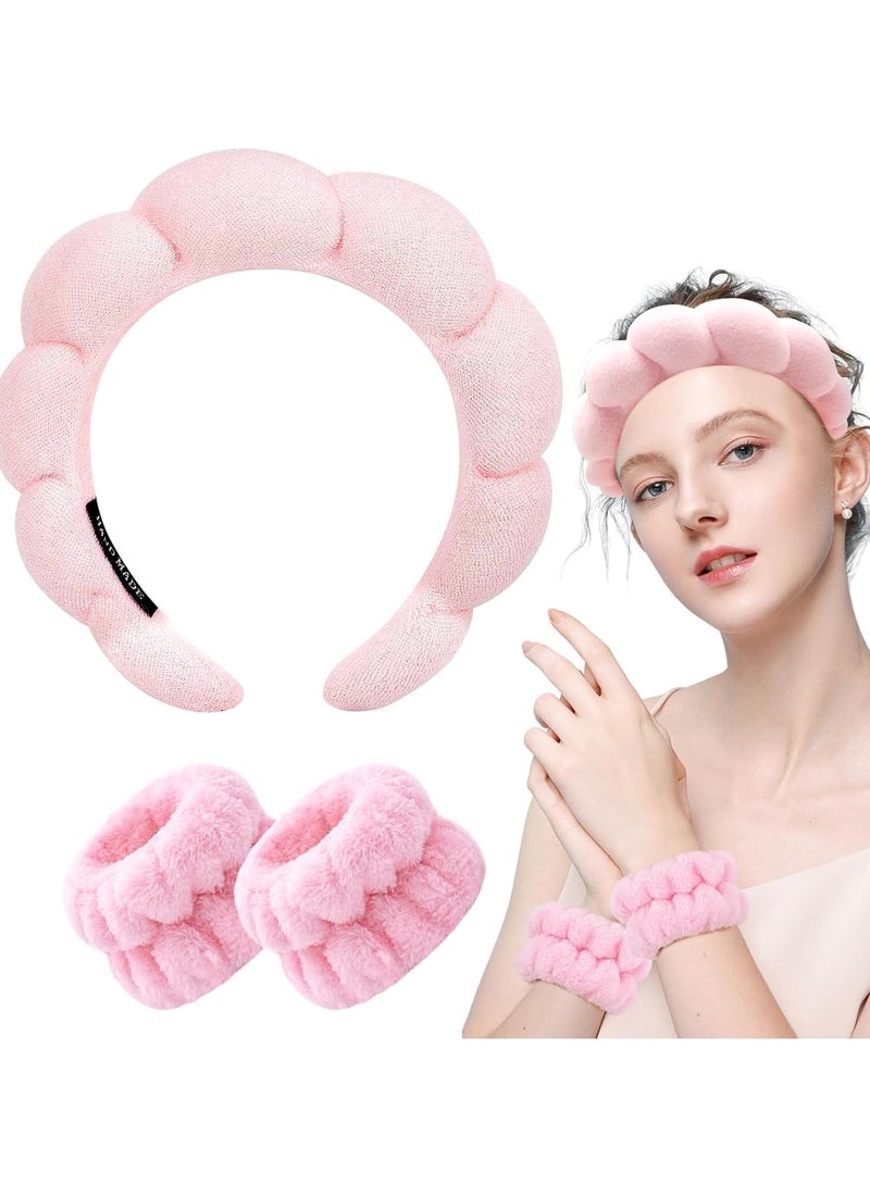 KIKI Spa Headband and Wristband Set, Terry Cloth Soft Puffy Hairband with Non-Slip Design for Facial Cleansing and Skincare - Image 1
