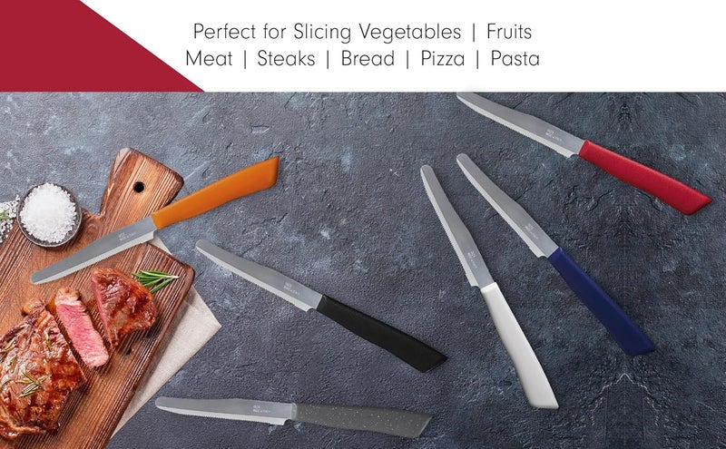 Tredoni 6 kitchen Knives - 4.3"/11cm Italian Stainless Steel Serrated Vegetable/Steak/Table Knife Cutlery, Rounded Tip (Brown) - Image 5