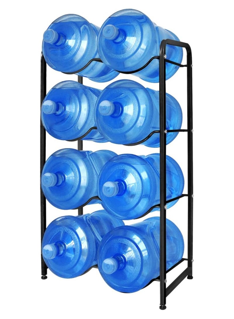 DubaiGallery حامل زجاجات الماء سعة 5 جالون 8 صواني رف زجاجات الماء 4 طبقات رف زجاجات الماء هيكل فولاذي معزز لتخزين الماء حامل زجاجات الماء لـ 10 زجاجات - Image 1