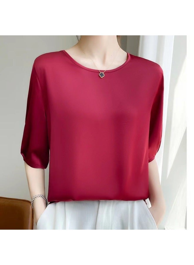 Silk-Like Half Sleeve Top – Elegant Loose Fit