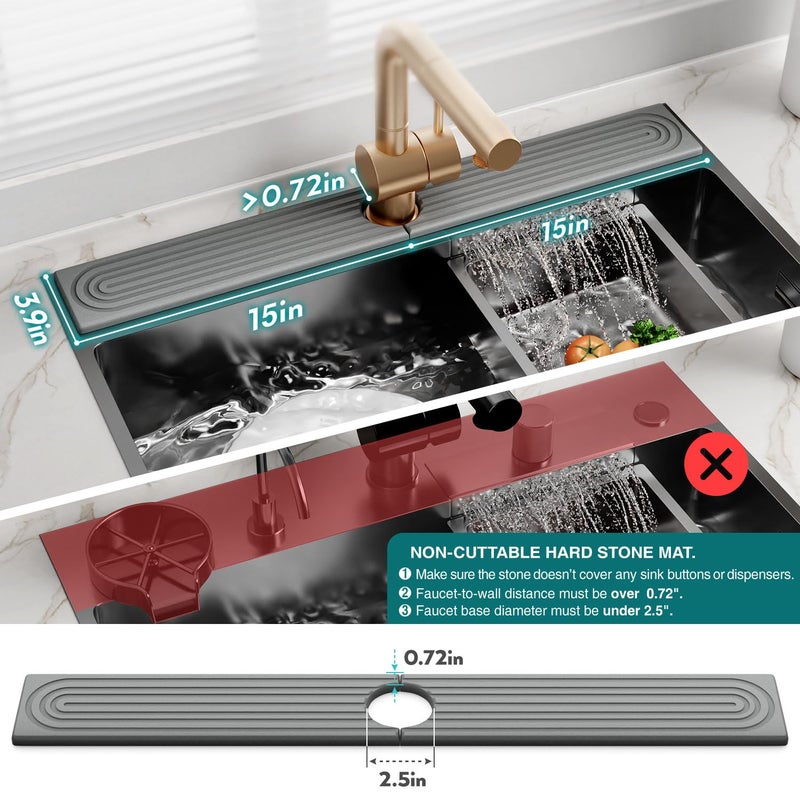 eormoe 30 inch Kitchen Faucet Absorbent Mat - Diatomaceous Earth Splash Guard for Sink Faucet, Aesthetic Water Absorbing Stone Tray in The Modern Home(Grey, 30" x 3.9") - Image 4
