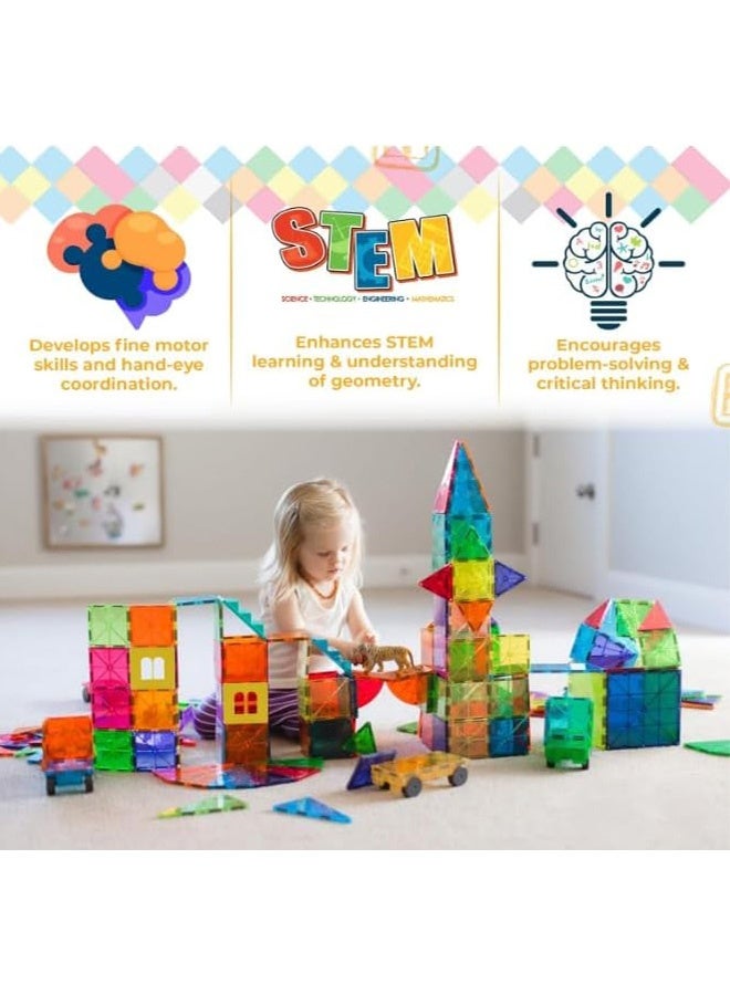 300-Piece Magnetic Tiles Building Blocks for Kids，Educational Kit 3D Building Construction Toy Set Clear Magnetic Stacking Block，Preschool Learning Construction Set for Boys  Girls – Creative Montessori Sensory Play（random patterns） - Image 4