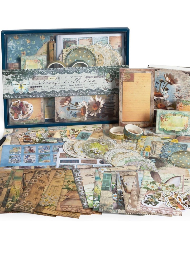 Vintage Scrapbooking Kit Garden Slow Time Series with Journaling Scrapbooking Supplies Stationery A6 Notebook Aesthetic DIY Gift for Teen Girl Adult Female 202pcs  - Image 1