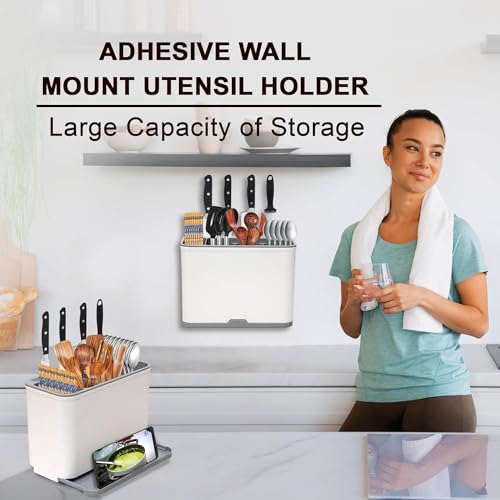 ZODZE Kitchen Storage Holder Spoon Fork Chopstick Tableware Organizer Drainer Rack Cutlery Rack Knife Holder Shelf Kitchen Accessories (White & Grey) - Image 2