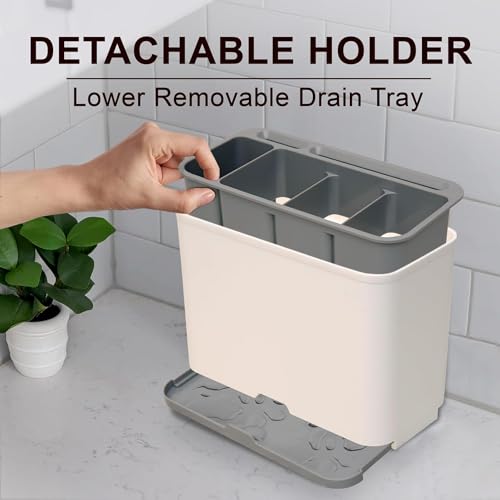 ZODZE Kitchen Storage Holder Spoon Fork Chopstick Tableware Organizer Drainer Rack Cutlery Rack Knife Holder Shelf Kitchen Accessories (White & Grey) - Image 4