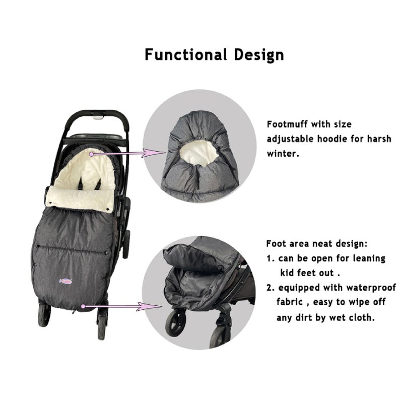 FUNLIFE Waterproof Winter Stroller Footmuff,Universal Bunting Bag Compatible with All Strollers,Filled with 3D Cotton Toddler Stroller Winter Cover M6-4T,Beige - Image 4
