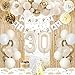 KISPATTI 30th Birthday Decorations for Her Gold Happy 30th Birthday Decorations White and Gold Balloons Happy Birthday Banner Tablecloth Fringe Curtain Cake Topper Paper Pom Poms Talk Thirty to Me Birthday - Image 3