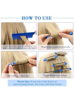 Chuangdi 24 Pieces Hair Perm Rods Cold Wave Rods Plastic Perming Rods Curlers Hair Rollers With Steel Pintail Comb Rat Tail Comb Tools For Hairdressing Styling (0.35 Inches Blue)  - Image 4