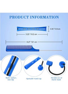 Chuangdi 24 Pieces Hair Perm Rods Cold Wave Rods Plastic Perming Rods Curlers Hair Rollers With Steel Pintail Comb Rat Tail Comb Tools For Hairdressing Styling (0.35 Inches Blue)  - Image 3