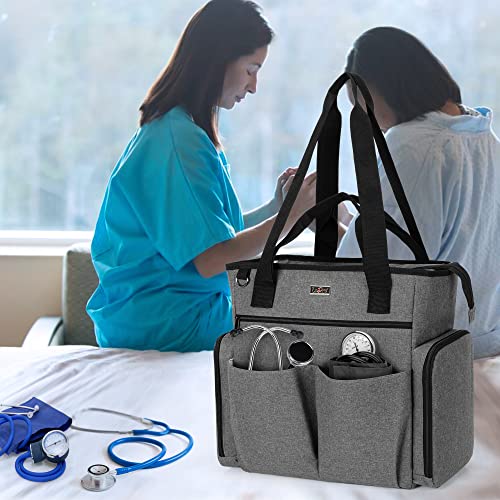 LoDrid Nurse Bag with Bottom Padded Pad Medical Work Tote with 156 Laptop Storage Layer Home Visiting Nurse Tote for RN PA LPN EMT CNA Gray Bag Only - Image 3