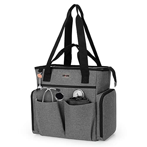 LoDrid Nurse Bag with Bottom Padded Pad Medical Work Tote with 156 Laptop Storage Layer Home Visiting Nurse Tote for RN PA LPN EMT CNA Gray Bag Only - Image 1
