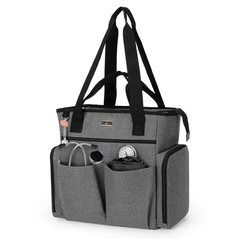 LoDrid Nurse Bag with Bottom Padded Pad Medical Work Tote with 156 Laptop Storage Layer Home Visiting Nurse Tote for RN PA LPN EMT CNA Gray Bag Only - Image 2