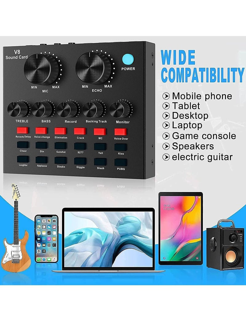 ليدين V8 Set Live Sound Card, USB External V8 Karaoke Recording Mobile Audio Mixer, Audio Live Broadcast KTV Sound Card for Live Broadcast, K Songs, Recording, Voice Chatting - Image 5