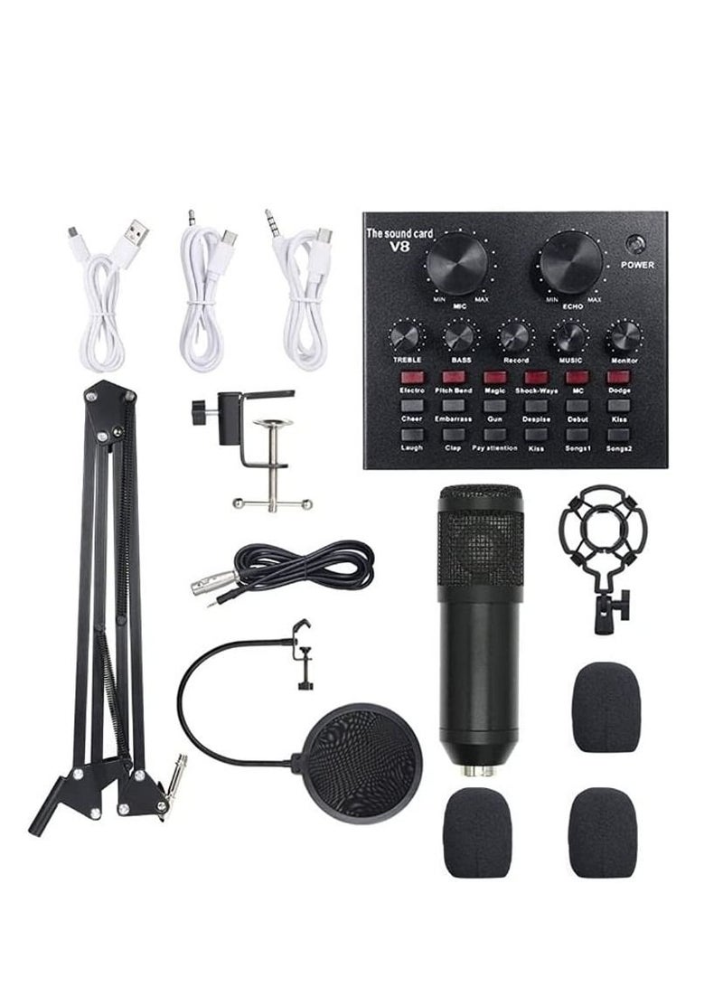 ليدين V8 Set Live Sound Card, USB External V8 Karaoke Recording Mobile Audio Mixer, Audio Live Broadcast KTV Sound Card for Live Broadcast, K Songs, Recording, Voice Chatting - Image 1
