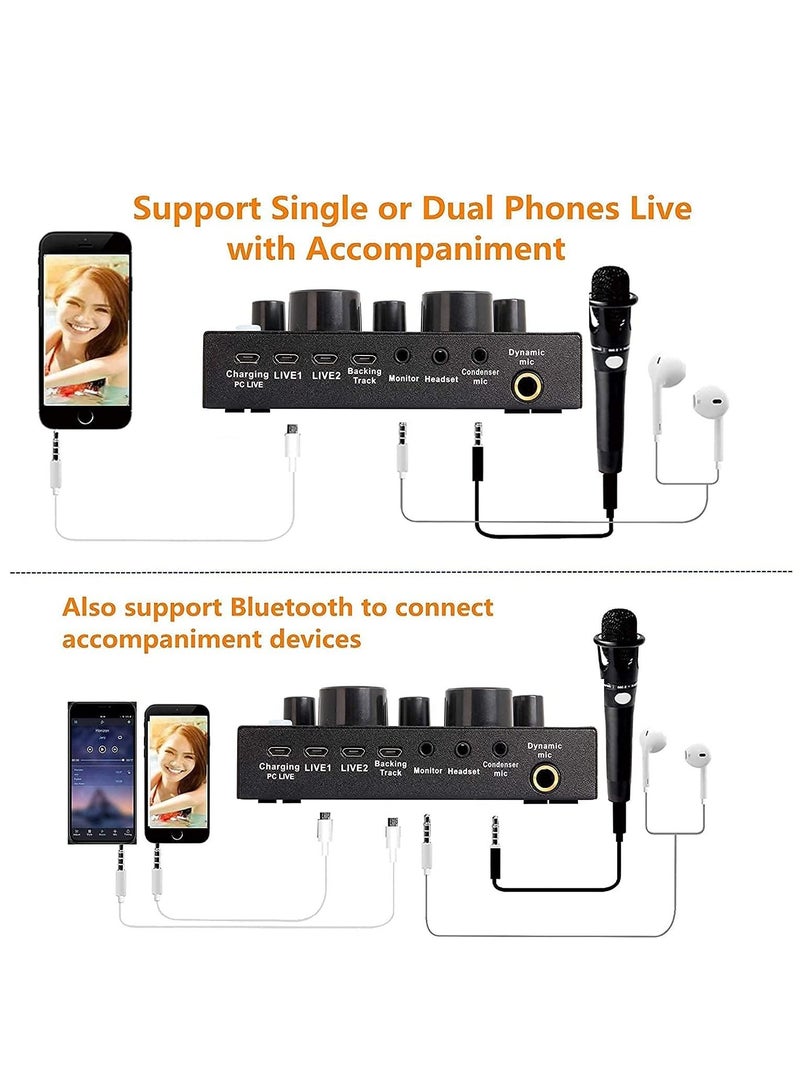 ليدين V8 Set Live Sound Card, USB External V8 Karaoke Recording Mobile Audio Mixer, Audio Live Broadcast KTV Sound Card for Live Broadcast, K Songs, Recording, Voice Chatting - Image 3