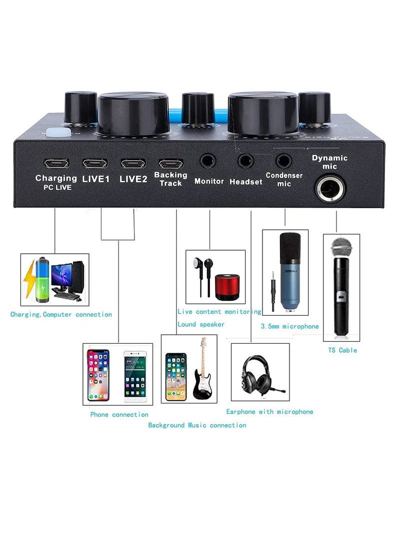 ليدين V8 Set Live Sound Card, USB External V8 Karaoke Recording Mobile Audio Mixer, Audio Live Broadcast KTV Sound Card for Live Broadcast, K Songs, Recording, Voice Chatting - Image 4