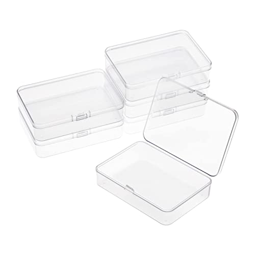 ISKYBOB 6 Packs Rectangle Small Clear Plastic Storage Containers Box Case with Hinged Lid Crafts Organizer for Crayons, Bobby Pin, Beads(3 x 2in) - Image 1