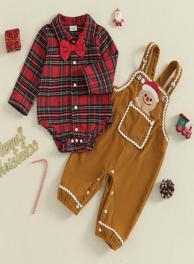 Socutebabe Baby Boy Christmas Outfit Newborn Long Sleeve Button Down Romper Gingerbread Man Pants Overalls Boy Winter Clothes (Red, 0-3 Months) - Image 3