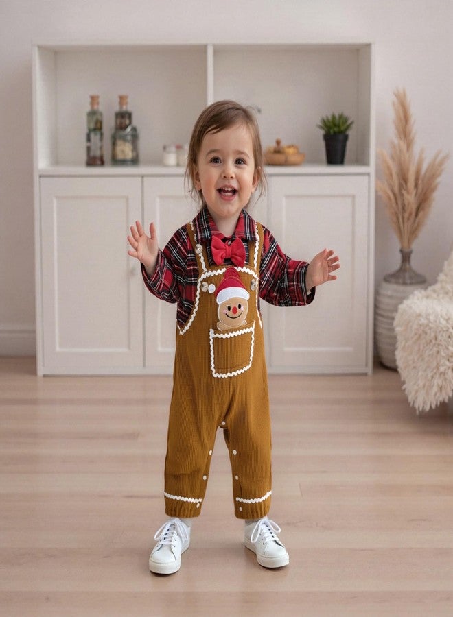 Socutebabe Baby Boy Christmas Outfit Newborn Long Sleeve Button Down Romper Gingerbread Man Pants Overalls Boy Winter Clothes (Red, 0-3 Months) - Image 2
