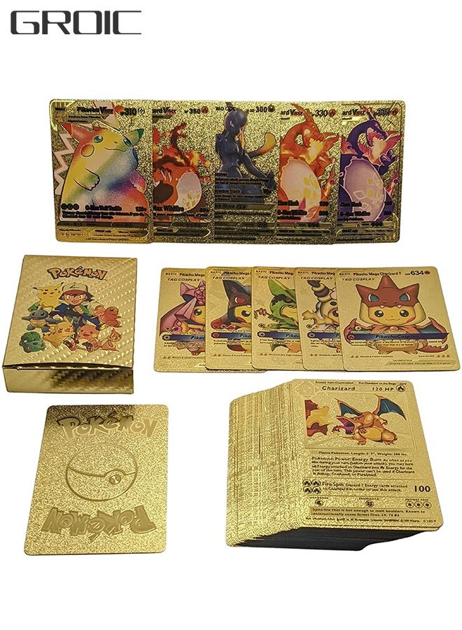 55 Pack Gold Foil Cards Pokemon Cards Pokemon Cards Pokemon Board Game Rare Gold Cards V-Series Card Collection  - Image 1