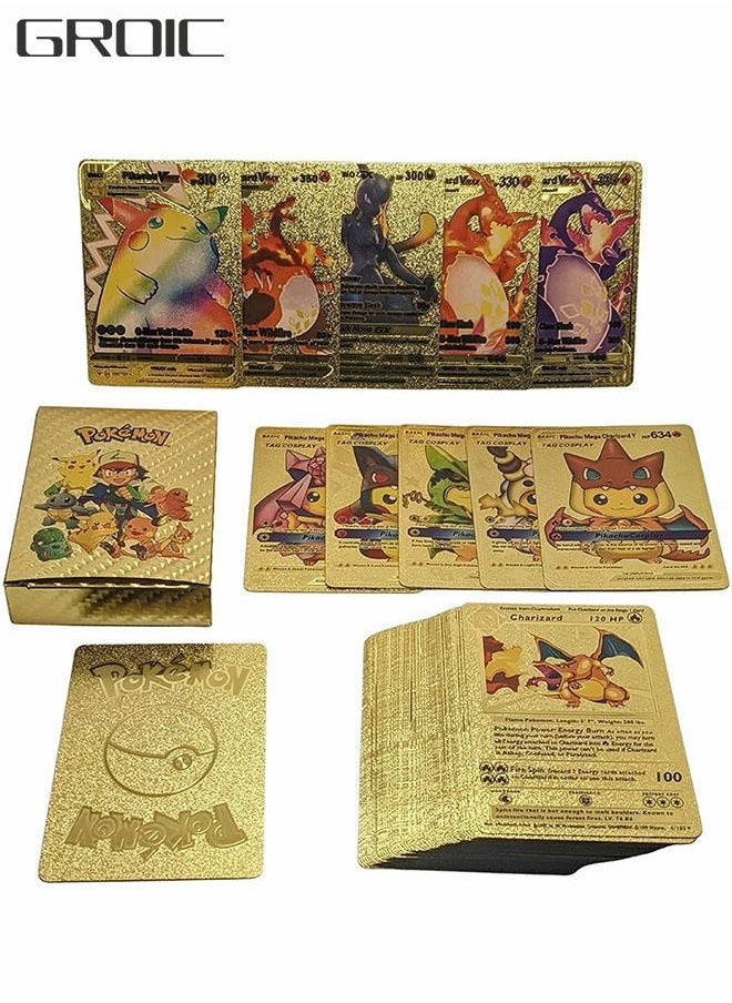 GROIC 55 Pack Gold Foil Cards Pokemon Cards Pokemon Cards Pokemon Board Game Rare Gold Cards V-Series Card Collection  - Image 1
