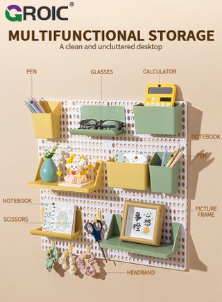 منظم حائط من لوحات pegboard، 2 قطعة لوحات بيضاء مع خطافات ورفوف، لوح pegboard للاستخدام المنزلي، تخزين أدوات المرآب، تنظيم المكتب، غرفة الحرف، المطبخ، مجموعة لوحات pegboard - view 5