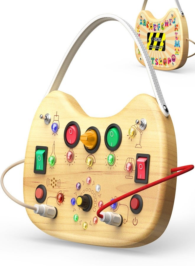 UdoUto Montessori Wooden Busy Board for Toddlers with LED Light Lights & Switches,Portable Activity Board for Car & Airplane Travel Toys, Christmas & Birthday Gift for 1-3 Year Old Boys & Girls - Image 1