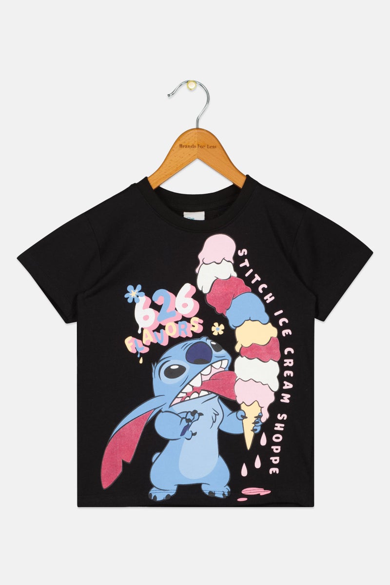Disney X Lilo And Stitch Kids Girl Graphic Print T-Shirt, Black - Image 2
