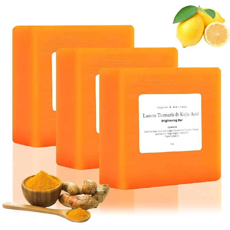 guluxly Lemon Turmeric Kojic Soap Bar Natural Turmeric Handmade Soap with Lemon Vitamin C for All Skin Types - Image 1