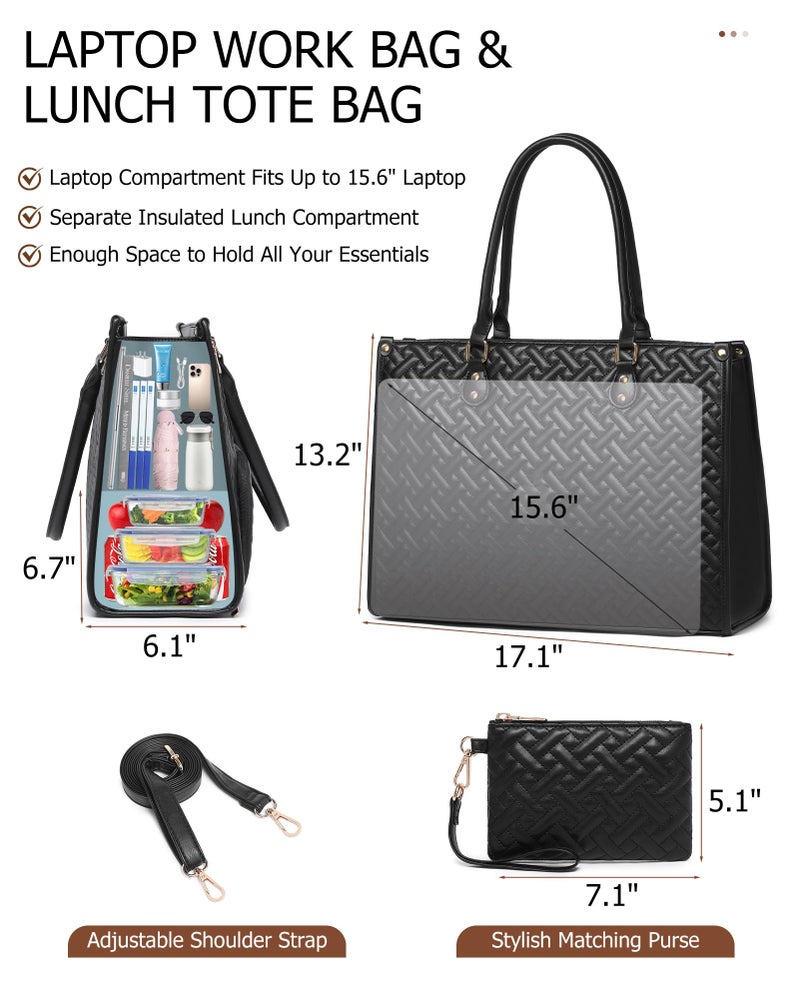 BAVERGE Lunch Tote Bag for Women, Vegan Leather 15.6â€ Laptop Bag with Insulated Compartment Quilted Purse for Work Teacher Nurse - Image 3