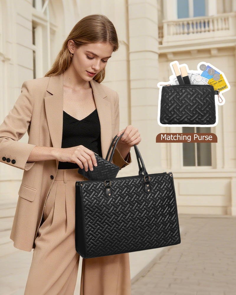 BAVERGE Lunch Tote Bag for Women, Vegan Leather 15.6â€ Laptop Bag with Insulated Compartment Quilted Purse for Work Teacher Nurse - Image 2