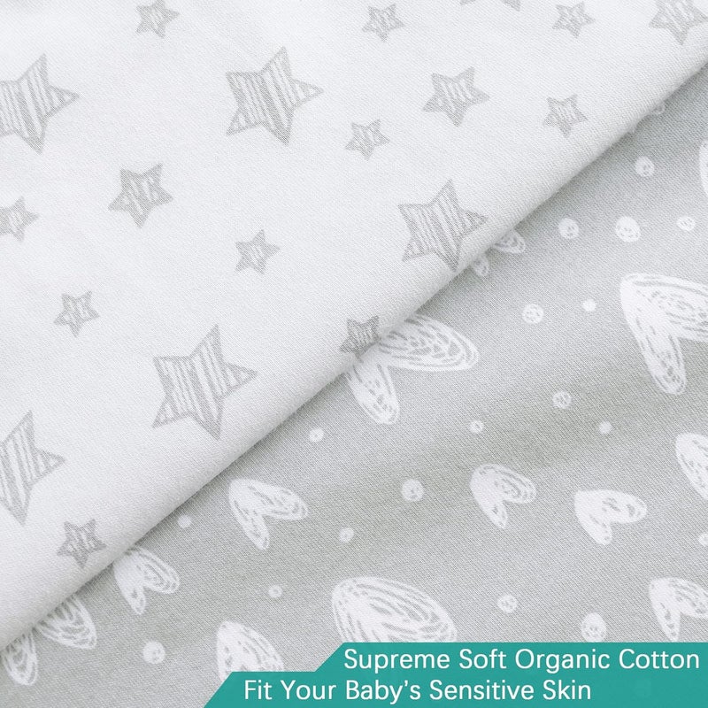 Biloban Waterproof Changing Pad Cover 2 Pack, 100% Organic Cotton Change Table Cover Sheets, Ultra Soft, Unisex White Grey Star Print - Image 3