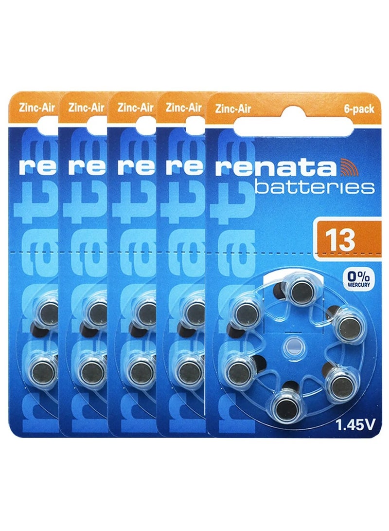 ريناتا 30-Pieces Renata (Size 13) Hearing Aid 1.45V Zinc-Air 0% Mercury Batteries  - Image 1