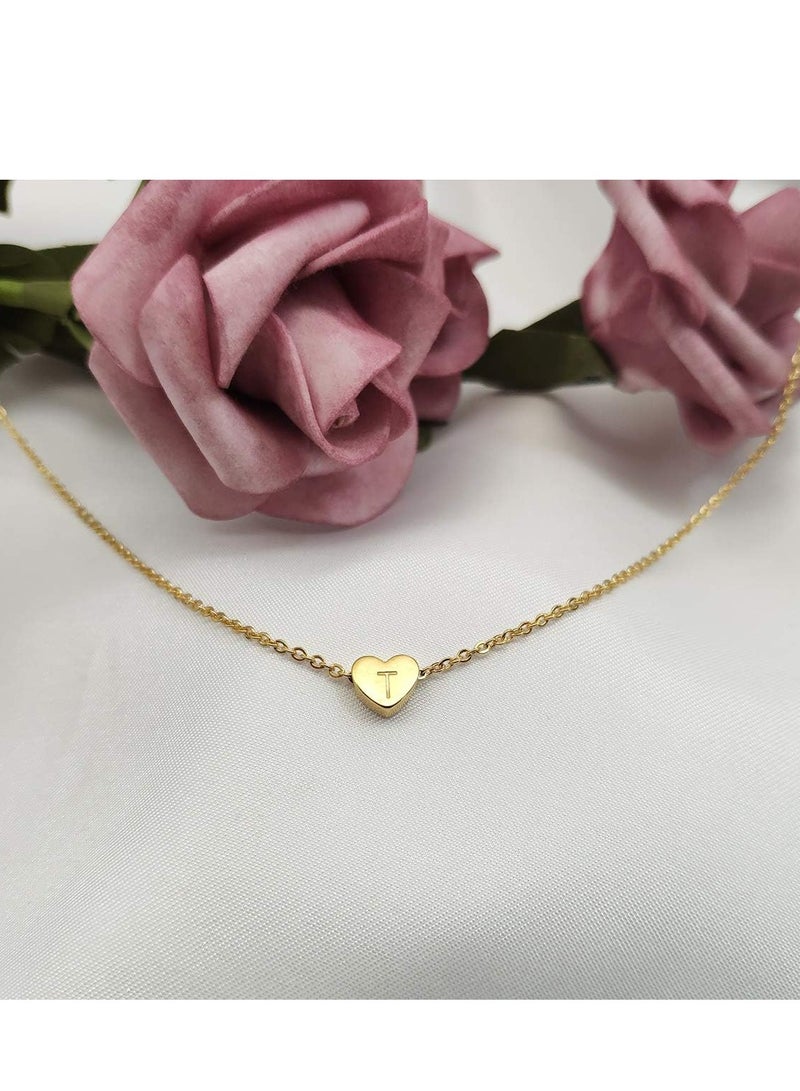 إسكدنيا سلسال قلب من الفولاذ المقاوم للصدأ مطلي بالذهب عيار 18 قيراط، قلادة حروف منقوشة، سلسال حروف أحرف أحادية للنساء - Image 3